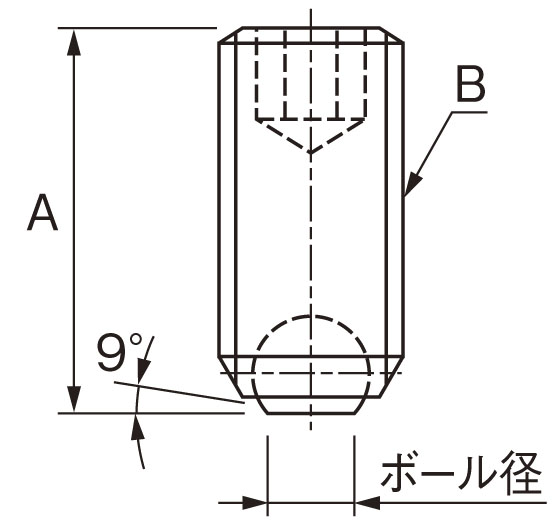 A:6mm　　　B:M4　　　ボール径：φ2.5mm