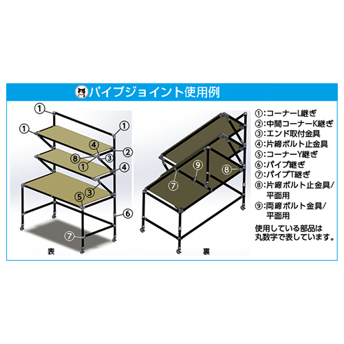 ※当商品は使用例にはありませんが、パイプジョイントの使用例として添付しています。