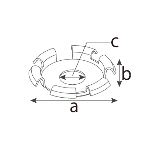 ワッシャー：\na：14.7mm　　b：1.8mm　　c：4.3mm
