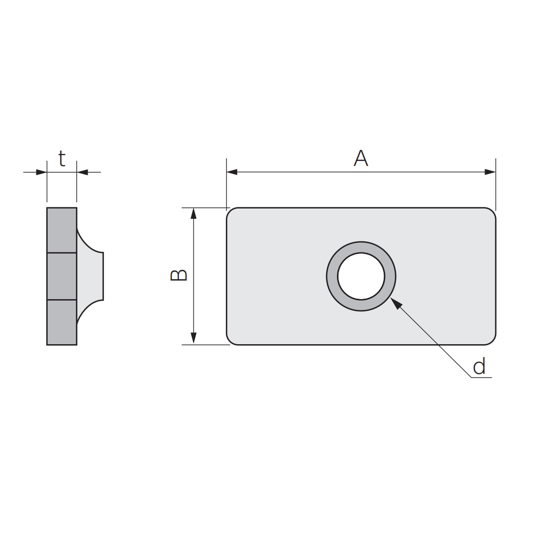 d：M10、A：34mm\nB：23mm、t：2.3mm