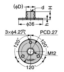 d：M8、D：9.6mm、h：1.5mm、H：12mm