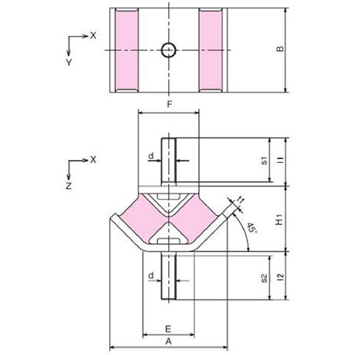 A：82mm　　　　B：50mm　　　　E：40mm\nF：40mm　　　　d：M12　　　　　l1：35mm\nl2：34mm　　　　s1：35mm　　　 s2：34mm\nt1：4.5mm　　　　H1：45mm