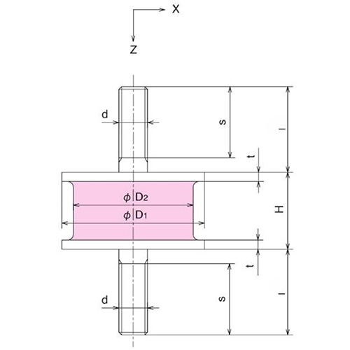 D1：30mm　　　　D2：25mm\nH：18mm　 　　　　t：2.3mm\nd：M8　 　　 　　　l：24mm\ns：20mm