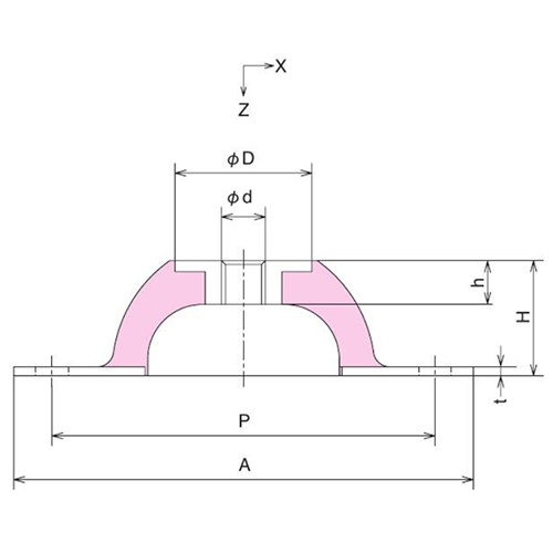 A：60mm　　　　H：15mm\nP：50mm　　　　D：19mm\nd：M6　　 　　　h：6mm\nt：1.6mm