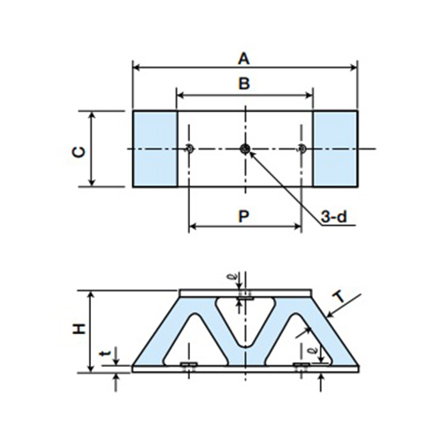 A：60mm　　　B：35mm　　　C：20mm\nP：30mm　　　d：4mm　　　l：3.5mm\nH：22mm　　　T：8mm　　　t：1.6mm