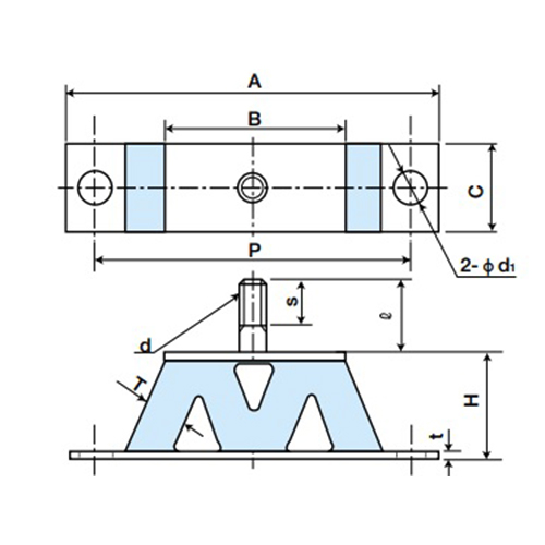 A：100mm　　　B：40mm　　　C：25mm\nP：84mm　　　d：8mm　　　l：24mm\ns：21mm　　　H：30mm　　　T：8mm\nt：3.2mm　　　d1：9mm　　　