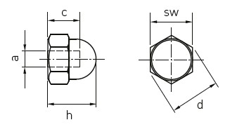 a：M14、c：13mm、h：25mm、sw：22mm、d：24.5mm