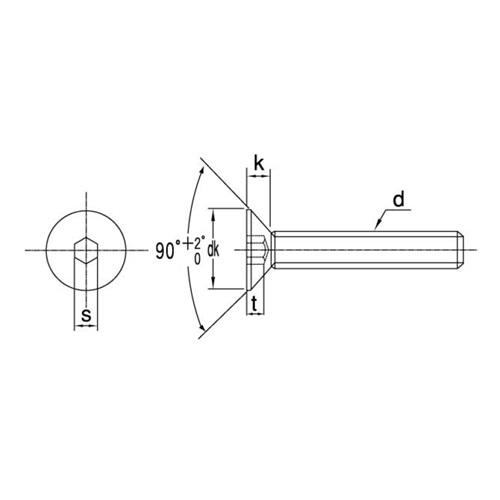 ねじの呼び d：M5　　　dk：9.64～10.00mm　　　k：2.66～2.80mm\ns：3.02～3.08mm　　　t：2.05～2.30mm