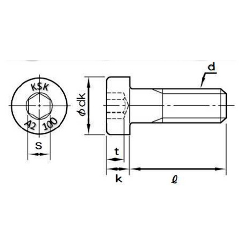 d：M3　　　l：8mm　　　dk：5.5mm\ns：2mm　　　k：2mm　　　t：1.5mm