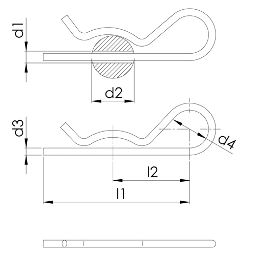 d1：4.5mm、d2：16～20mm、d3：4mm、d4：20mm、l1：60mm、l2：30mm