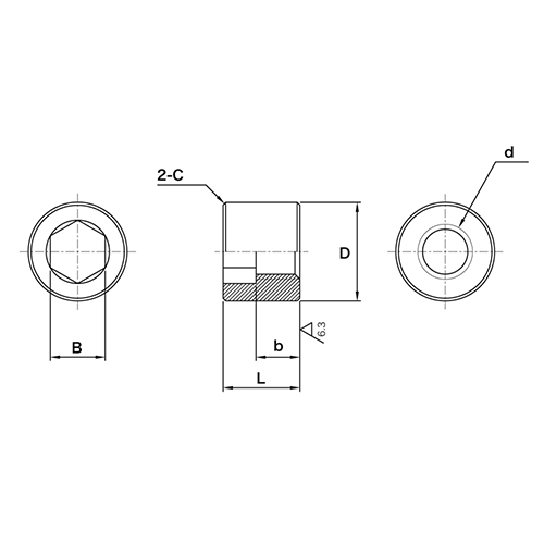 B：5mm　　b：4mm　　L：7mm\nD：φ10mm　　C：0.3mm
