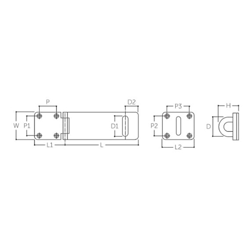 L：135mm、L1：50mm、L2：55mm、P：26mm、P1：38mm、P2：35mm、P3：40mm、W：54mm、H：39mm、D：35mm、D1：39.5mm、D2：30mm