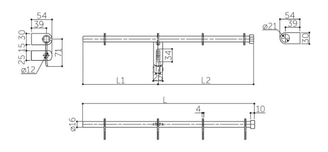 L：600mm、L1：267mm、L2：333mm