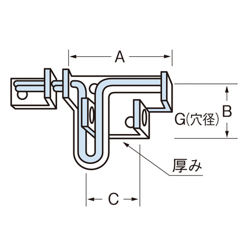 A：45mm、B：28mm、C：26mm、G(穴径)：7mm、厚み：2mm