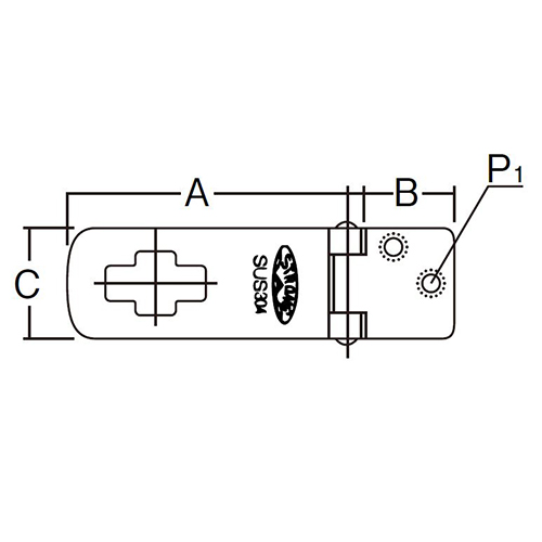 A：40㎜　　　B：13㎜　　　C：22㎜\nP1：4㎜