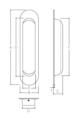 A：90mm、B：26.5mm、C：10mm、D：73mm、E：17mm、F：72mm、G：18mm、t：0.5mm