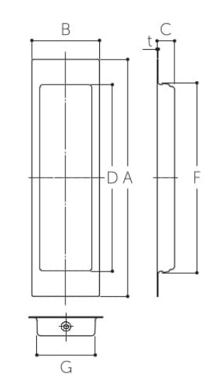 A：150mm、B：43mm、C：11mm、D：118mm、E：33mm、F：119mm、G：34mm、t：0.5mm