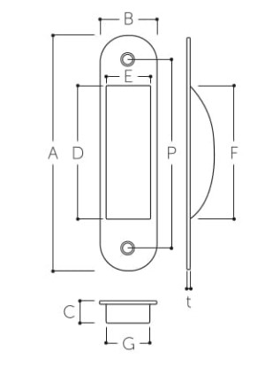 A：105mm、B：25mm、C：10.5mm、D：64mm、E：17mm、F：65mm、G：18mm、P：84mm、t：0.5mm