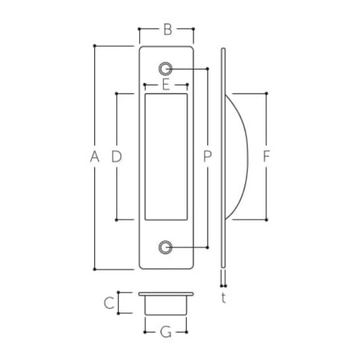 A：120mm　　　B：27mm　　　C：11mm\nD：72mm　　　E：19mm　　　F：73mm\nG：20mm　　　P：95mm　　　t：0.5mm
