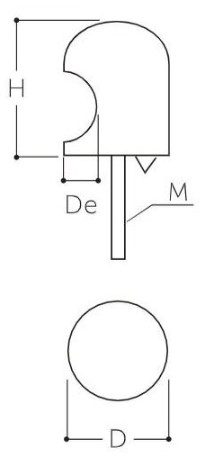 サイズ(mm)\nD：φ25、De：6、H：32、M：M4