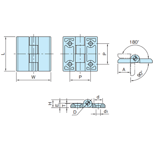 W:50mm 　　  L:50mm　　   P:30mm 　　  H:11.5mm　　\nT:6mm 　　  d:12.5mm   　　d1：6.5mm 　　  \nE:6.5mm 　　  A:18mm  　　 D:6mm
