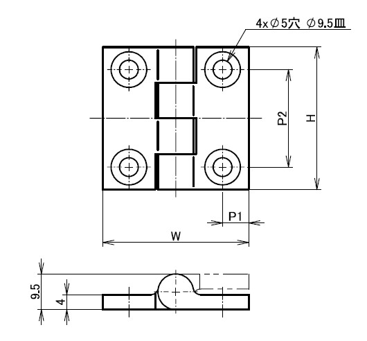 サイズ（mm）\nH：38、W：39、P1：7、P2：26