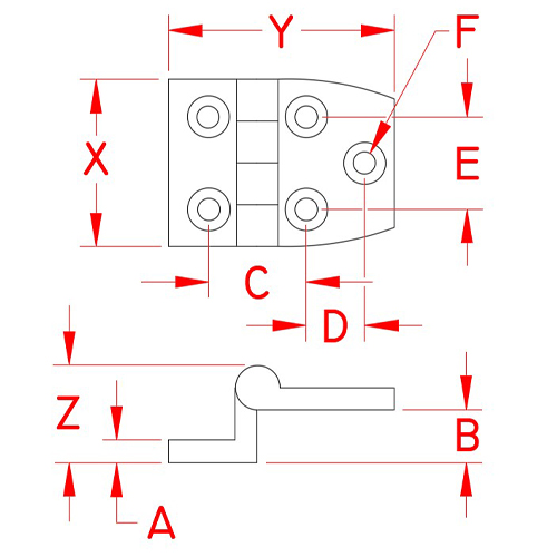 サイズ(mm)\nA：4.3、B：8.6、C：22、D：18、E：23\nF：5.3、X：37、Y：53、Z：19.3