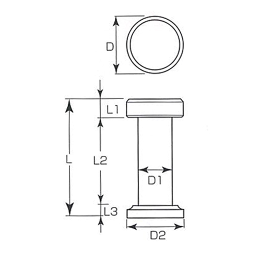 サイズ（mm）\nL：51、L1：8、L2：38、L3：5、D：φ25、D1：φ15、D2：φ25