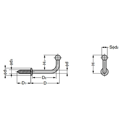 D：21.8㎜　　　D1：11㎜　　　D2：17.5㎜\nH：14㎜　　　H1：11㎜　　　ｄ：2.7㎜\nｄ1：6.5㎜　　　ｄ2：4.5㎜　　　ｄ3：3.3㎜\n