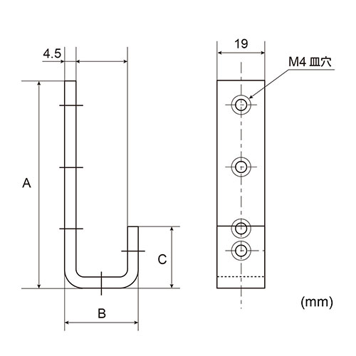 A：118mm　B：59.5mm　C：34.5mm