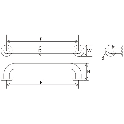 D：25㎜　　　P：400㎜　　　W：52㎜\nH：75㎜　　　ｄ：5㎜