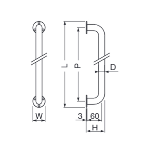 L：510㎜　　　P：450㎜　　　H：79㎜\nH1：60㎜　　　W：φ60㎜　　　\nD：φ32㎜　　　ｔ：3㎜　　　