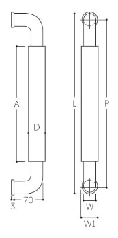 L：450mm、P：425mm、A：300mm、D：φ30mm、W：φ25.4mm、W1：φ31mm