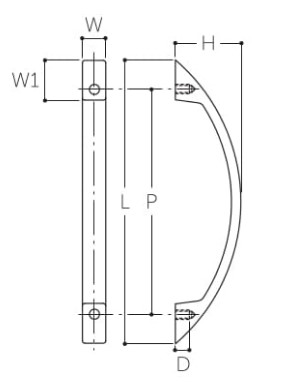 L：156mm、P：128mm、H：28mm、W：10mm、W1：18mm、D：6mm