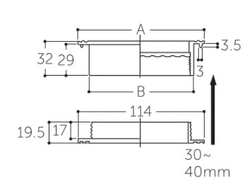 A：φ120mm、B：φ99.5mm