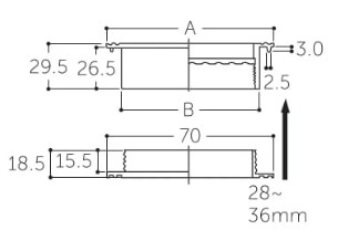 A：φ70mm、B：φ53mm