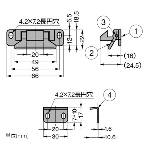 材質\n① ポリアミド\n② ポリアミド\n③ 鋼\n④ 鋼（SPCC）