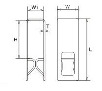 L：80mm、W：20mm、W1：18.5mm、H：54.5mm、T：1.5mm