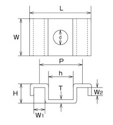 L：42、W：25、d：10、P：31、H：13.5、h：20、W1：7、W2：6、T：2