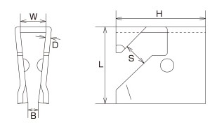 D：2mm、L：30mm、H：35mm、W：10mm、B：4mm、S：8.5mm