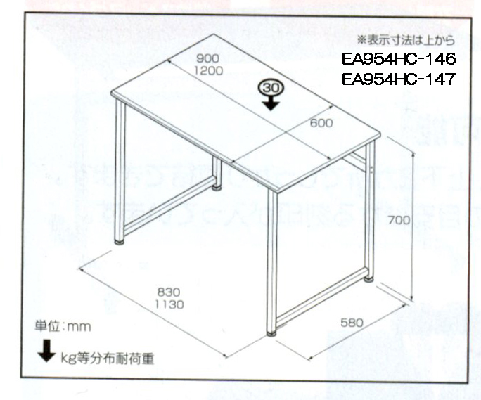 EA954HC-147｜1200x600x700mm デスク｜株式会社エスコ