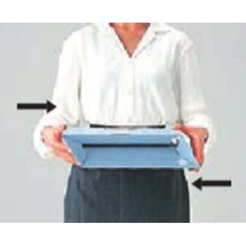 両端を矢印の方向に押すと、底の部分が起き上がる、ワンタッチ組立式です。