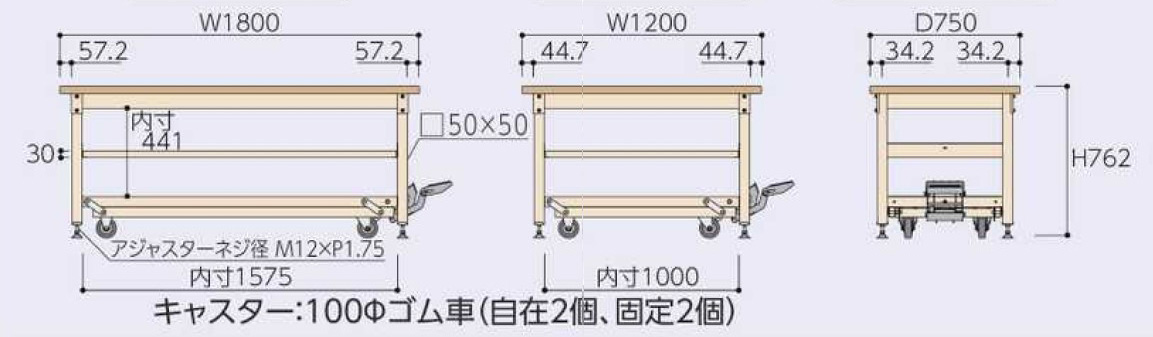 エスコ(ESCO) 1500x750x735mm/800kg ワークベンチ EA956GA-13A