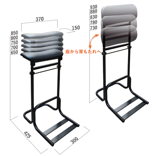 チェア使用時：650～850（5段階）\nスタンディング時：730～930（5段階）