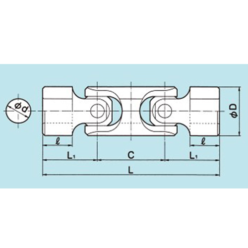 d：φ22mm　　　　D：φ44mm\nL：154mm　　　　L1：47.5mm\nC：59mm　　　　l：26mm