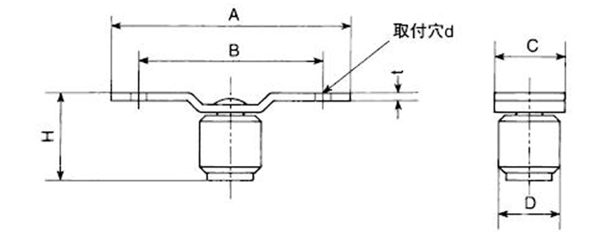 A：98mm、B：72mm、C：30mm、D：25mm、H：39mm、d：8mm、t：3.2mm