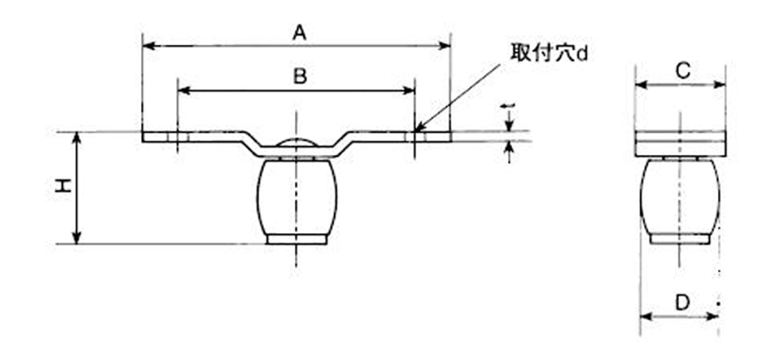 A：98mm、B：72mm、C：30mm、D：25mm、H：39mm、d：8mm、t：3.2mm