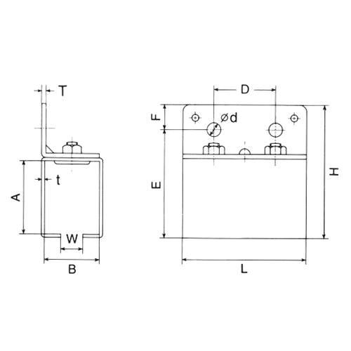 A：84㎜　　　B：58㎜　　　D：60㎜\nE：115㎜　　　F：32㎜　　　H：147㎜\nL：120㎜　　　W：23㎜　　　ｄ：14.5㎜\nｔ：3.2㎜　　　Ｔ：5.0㎜