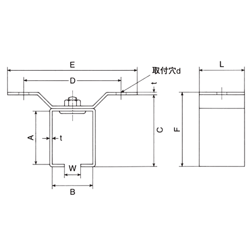 A：67㎜　　　B：50㎜　　　C：86㎜\nD：112㎜　　　E：142㎜　　　F：89㎜\nL：47㎜　　　W：21㎜\nｄ：10㎜　　　ｔ：2.6㎜\n