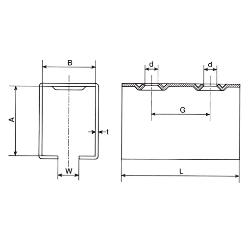 A：84㎜　　　B：58㎜　　　G：60㎜\nW：23㎜　　　L：120㎜\nｄ：10㎜　　　ｔ：3.2㎜